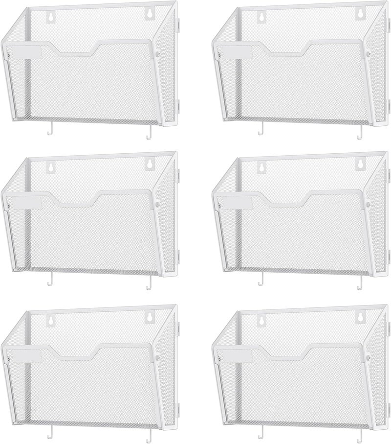 Docnest 6 Pack Hanging Wall File Holders, Mesh Wall Letter File Holder, Wall Mounted Mail Paper Document Folder Holder with Hooks for Office, Home, School, White - Image 1